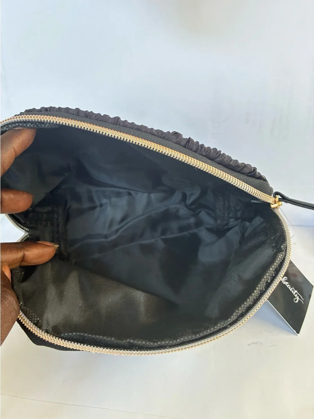 Ulta Beauty Black Pleated Cosmetic Pouch with Gold Zipper